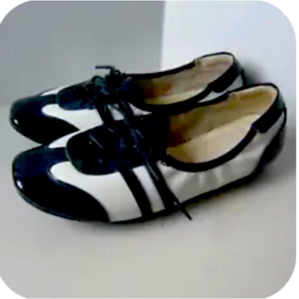 * S O L D *. Prada Sport Navy Blue Leather Lace Up Ballet Flats Size EU 38 /US 8